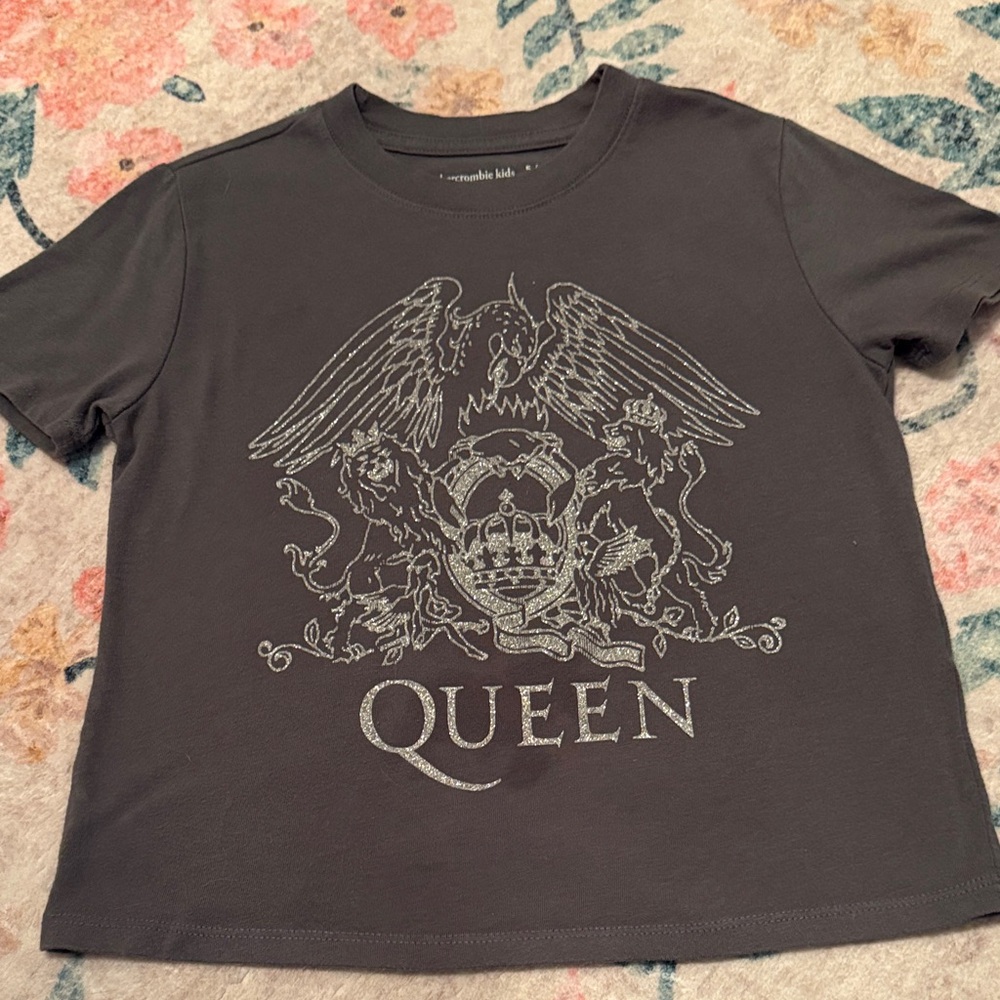 abercrombie kids Black Tee with Silver Glitter Queen Crest